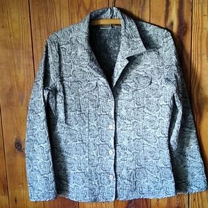 Chico's Button Front Floral Textured Jacket Size 8 Medium Business Feminine
